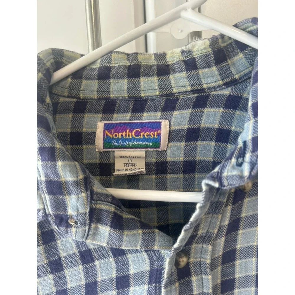 NorthCrest Mens Blue Grey Plaid Long Sleeve Cotton‎ Button Down Shirt LT 42-44
